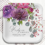 Plato De Papel Cuarenta y fabuloso elegante Floral 40 cumpleaños<br><div class="desc">Cuarenta y fabulosas y elegantes planchas de papel Fiesta floral 40 cumpleaños con un elegante ramo de flores acuáticas de color rosa, violeta y borgoña con vegetación. Simplemente agregue el texto de su personalizado para su fiesta de 40 años. Personalizado editando el texto en los cuadros de texto proporcionados. Diseñado...</div>
