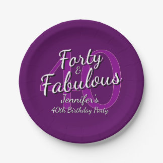 Plato De Papel Cuarenta y fabuloso morado rosado 40 cumpleaños 7"