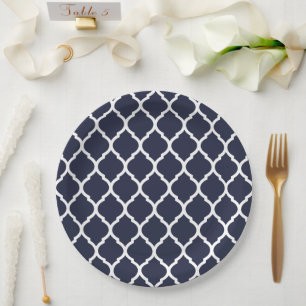 Plato De Papel Cuarteto marroquí blanco y azul de la marina