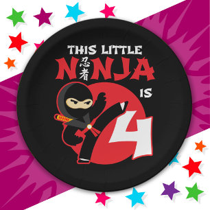 Plato De Papel Cuarto Cumpleaños Niño De 4 Años Fiesta Ninja 4
