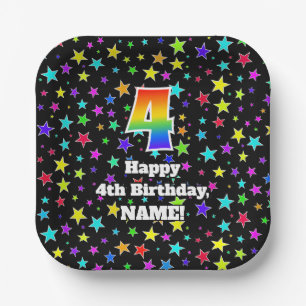 Plato De Papel Cuarto cumpleaños: Patrón de estrellas divertida