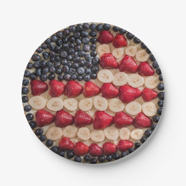 Plato De Papel Cuarto divertido fruta los E.E.U.U. de la bandera (Anverso)