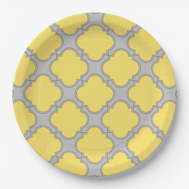 Plato De Papel Cuatrefoil amarillo y gris (Anverso)