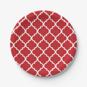 Plato De Papel Cuatrefoil blanco rojo