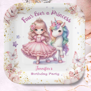 Plato De Papel Cuatro Años Antes Una Princesa Unicornio Cuarto Cu