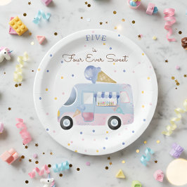 Plato De Papel Cuatro camiones de helados dulces para el cumpleañ