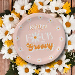 Plato De Papel Cuatro Chicas de Retro Groovy<br><div class="desc">Celebre con estilo con estos modernos platos de papel de cumpleaños. El diseño es fácil de personalizar con tu propia redacción y tu familia y amigos estarán encantados cuando vean estos fabulosos platos fiestas. Se pueden encontrar elementos coincidentes en la colección.</div>