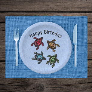 Plato De Papel Cuatro coloridas tortugas Abstractas marcas en con