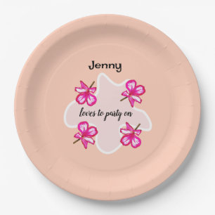 Plato De Papel Cuatro flores rosadas florales