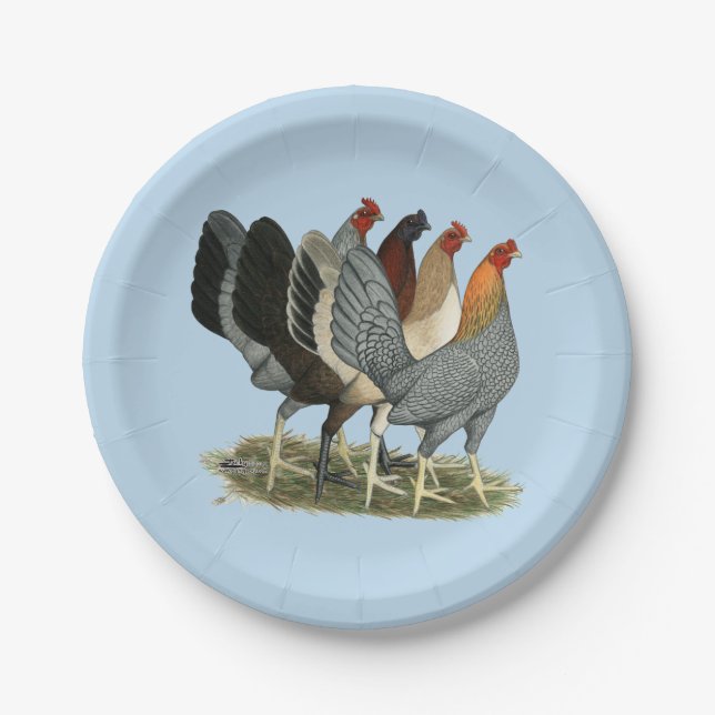 Plato De Papel Cuatro gallinas de pelea (Anverso)