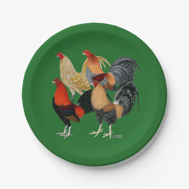 Plato De Papel Cuatro gallos de pelea (Anverso)