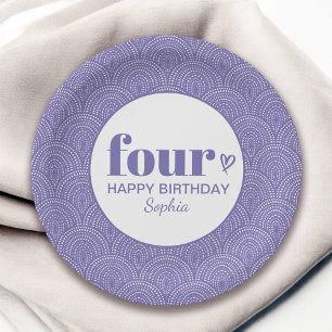 Plato De Papel Cuatro simples púrpura cuarto cumpleaños con nombr