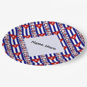Plato De Papel Cuba Bandera Cubana Azul Oscuro Personalizado