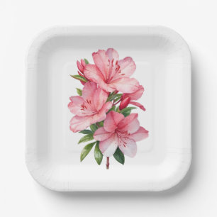 Plato De Papel Cubierta acuarela de flores de Azalea