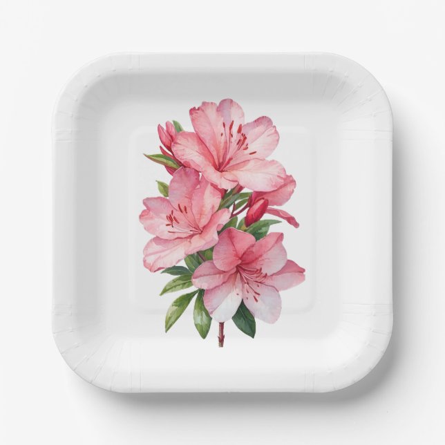 Plato De Papel Cubierta acuarela de flores de Azalea (Anverso)