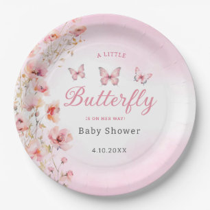 Plato De Papel Cubierta acuática Mariposa floral Boho rosa chica