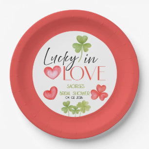 Plato De Papel Cubierta de Afortunado en el Amor hojas y corazone