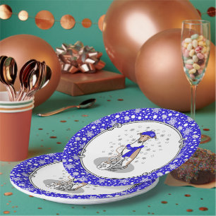 Plato De Papel Cubierta de nieve con azote azul de invierno - Ama