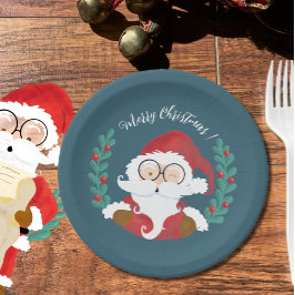 Plato De Papel Cubierta de papel de los Navidades Santa Blue Wink