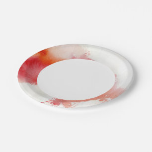 Plato De Papel Cubierta roja, acuarela abstracta pintada a mano