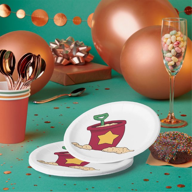 Plato De Papel Cubo de arena roja con estrella y pala (Subido por el creador)