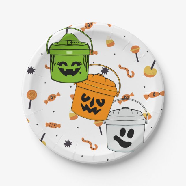 Plato De Papel Cubo de Halloween y caramelos (Anverso)