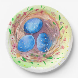 Plato De Papel Cubos de Pascua acuarelas huevos blues