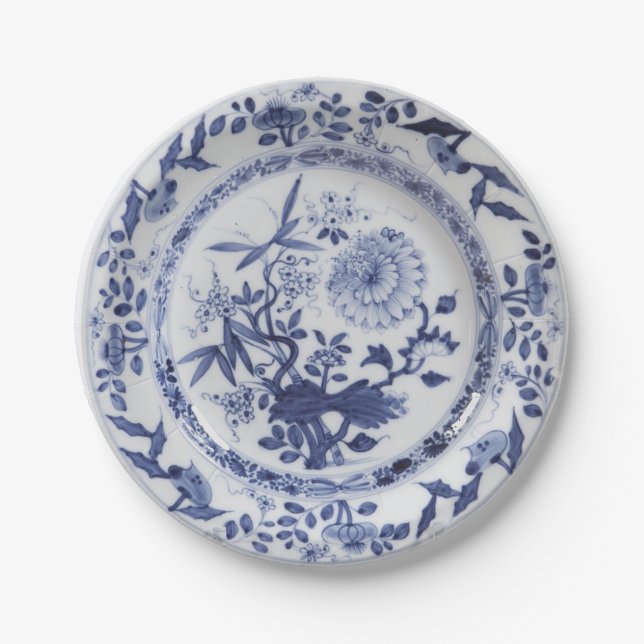 Plato De Papel Cuchara de cebolla chinoiserie de imitación blanca (Anverso)