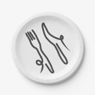 Plato De Papel Cuchillo alimenticio y tenedor moderno gris y blan