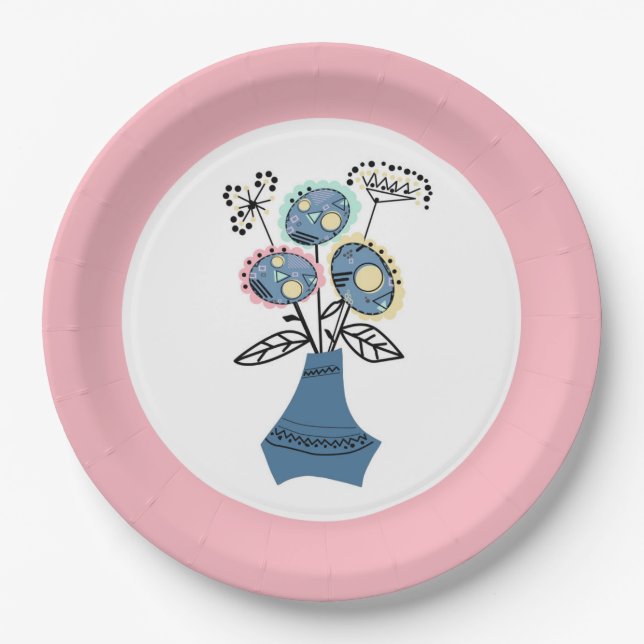 Plato De Papel Cuchillo, flores en jarrón (Anverso)