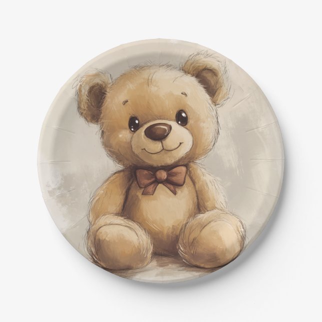 Plato De Papel Cuddle Bear Sonrisas Placa de papel (Anverso)