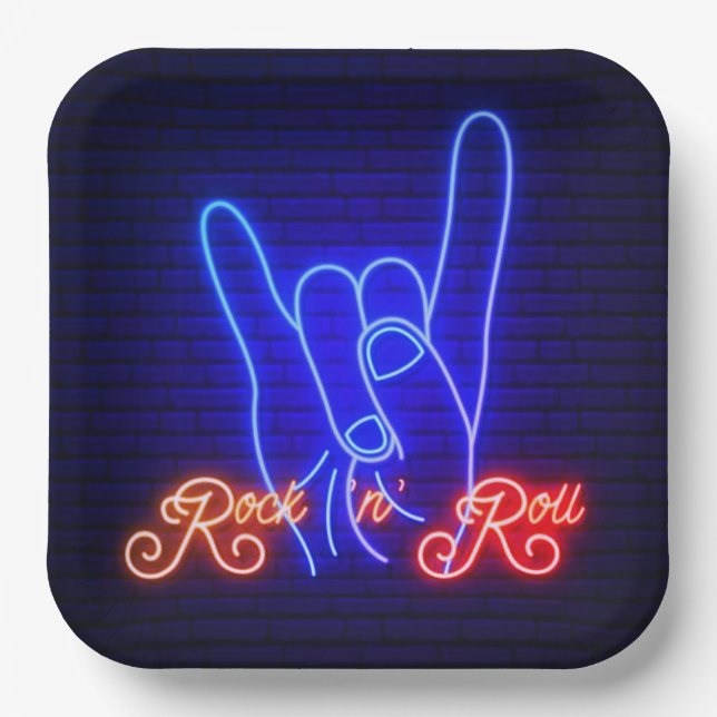 Plato De Papel Cuelga hacia arriba Rock 'n Roll Square (Anverso)