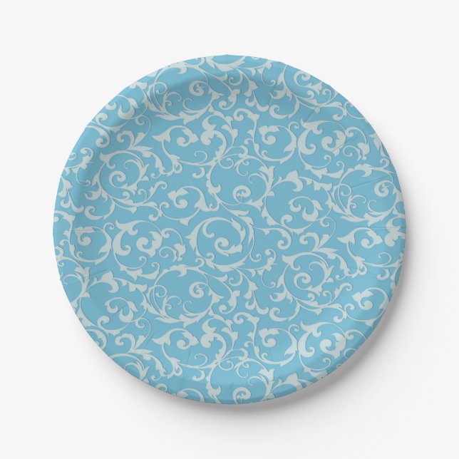 Plato De Papel Cuento de Hadas de la Princesa Azul Chic Real (Anverso)