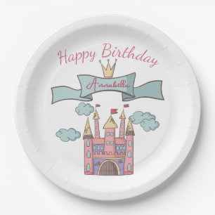 Plato De Papel Cuento de Hadas Princesa Castillo Nombre Personali