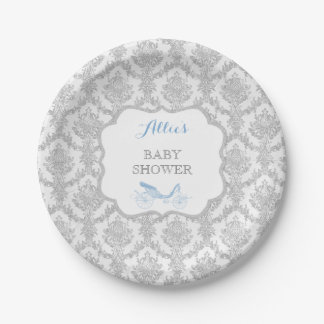 Plato De Papel Cuento de Hadas Principe Carruaje Azul Damask