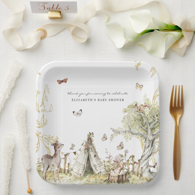 Plato De Papel Cuento | Fiesta de Bienvenida al Bebé en el Bosque (Boda)