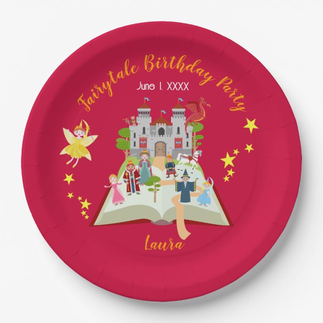Plato De Papel Cuentos De Hadas Fiesta Cumpleaños Niña (Anverso)