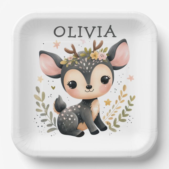 Plato De Papel Cuerno de bebé personalizado (Anverso)