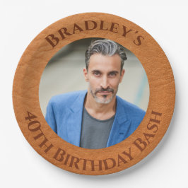 Plato De Papel Cuero marrón de cumpleaños número 40