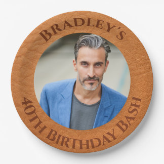 Plato De Papel Cuero marrón de cumpleaños número 40