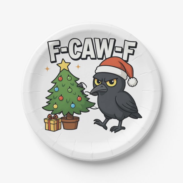 Plato De Papel Cuervo de Navidad F-caw-f Árbol de Navidad Meme  (Anverso)