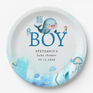 Plato De Papel Cuesta Ballena Bajo El Mar Watercolor Boy Baby Sho