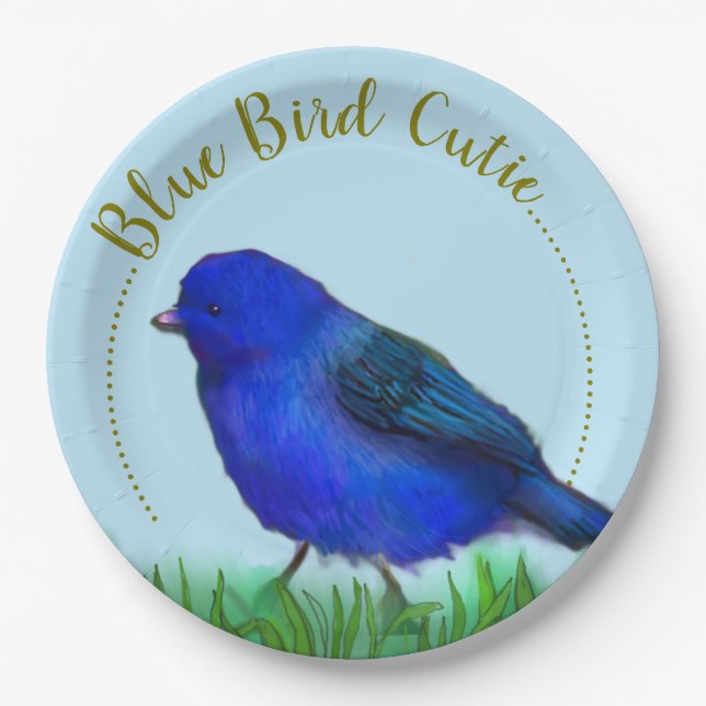 Plato De Papel Cuidad de pájaro azul (Anverso)