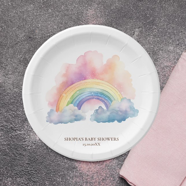 Plato De Papel Cuidada acuarela Arcoiris Baby Shower (Subido por el creador)