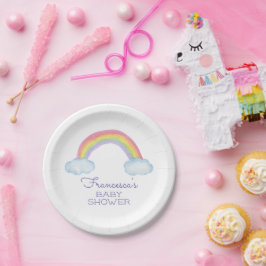 Plato De Papel Cuidada acuarela Arcoiris Baby Shower