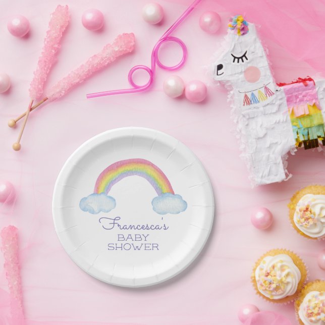 Plato De Papel Cuidada acuarela Arcoiris Baby Shower (Fiesta)