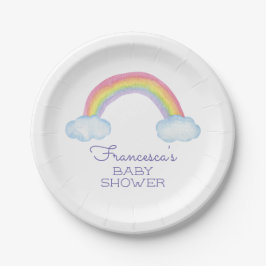 Plato De Papel Cuidada acuarela Arcoiris Baby Shower