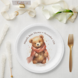 Plato De Papel Cuidada acuarela Baby Bear Baby Shower