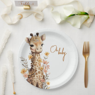 Plato De Papel Cuidada acuarela Baby Giraffe Baby Shower
