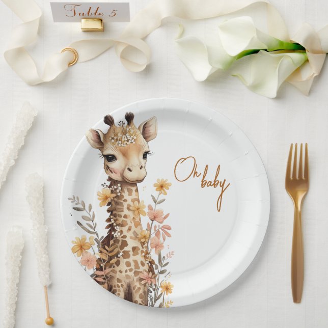 Plato De Papel Cuidada acuarela Baby Giraffe Baby Shower (Boda)